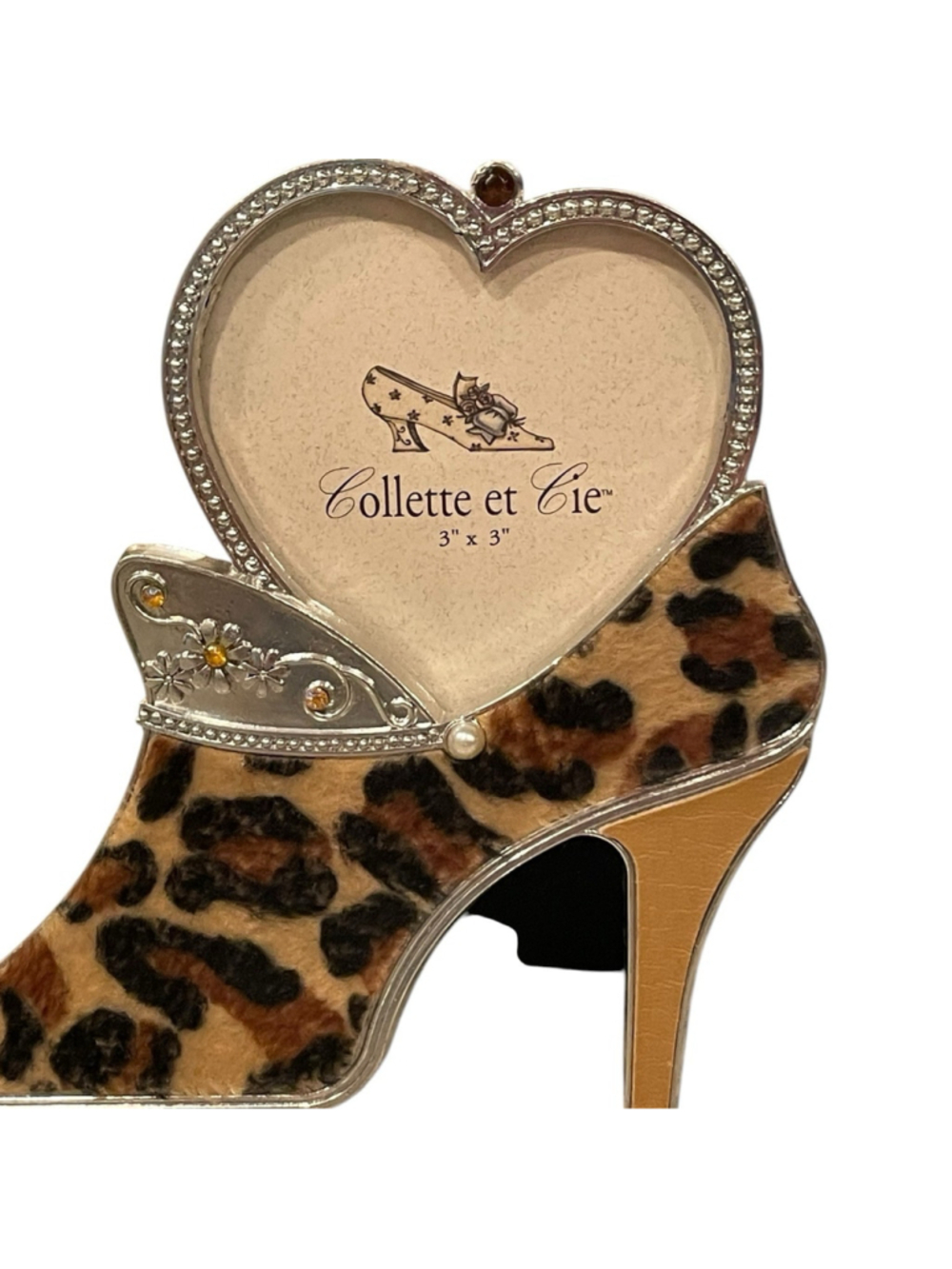 Collette et Cie Leopard Print High Heel 3" x 3" Picture Frame Rhinestone Heart - Picture 2 of 7